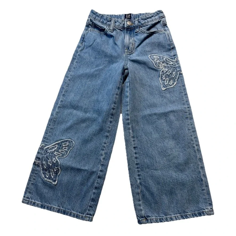 Gap Jeans Girls 8 Denim Wide Leg Butterfly Patch Baggy Slouchy Y2K Cutegoth